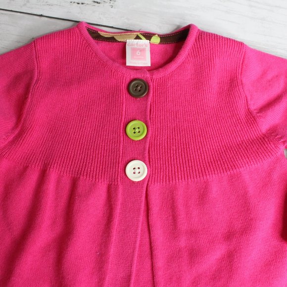 Carter's Baby Girl Cardigan Sweater Size 6 Months Pink Brown Green White - Picture 2 of 3
